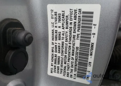 2012 Honda Civic Lx from USA, damaged, VIN 19XFB2F59CE332100